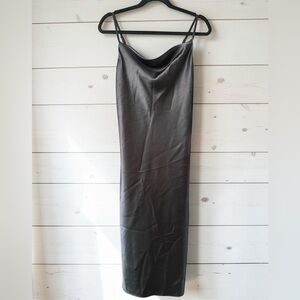 miami Black Satin Cowl Neck Slip Maxi Dress